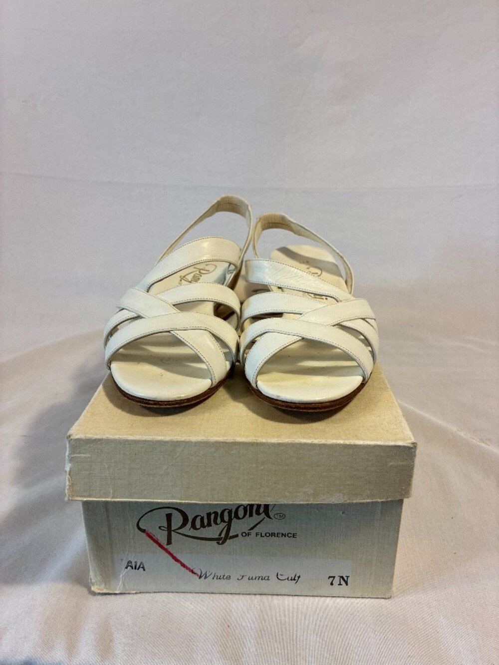 Rangoni of Florence AIA White Leather Strappy Cork Wedge Sandals 7 N Italy